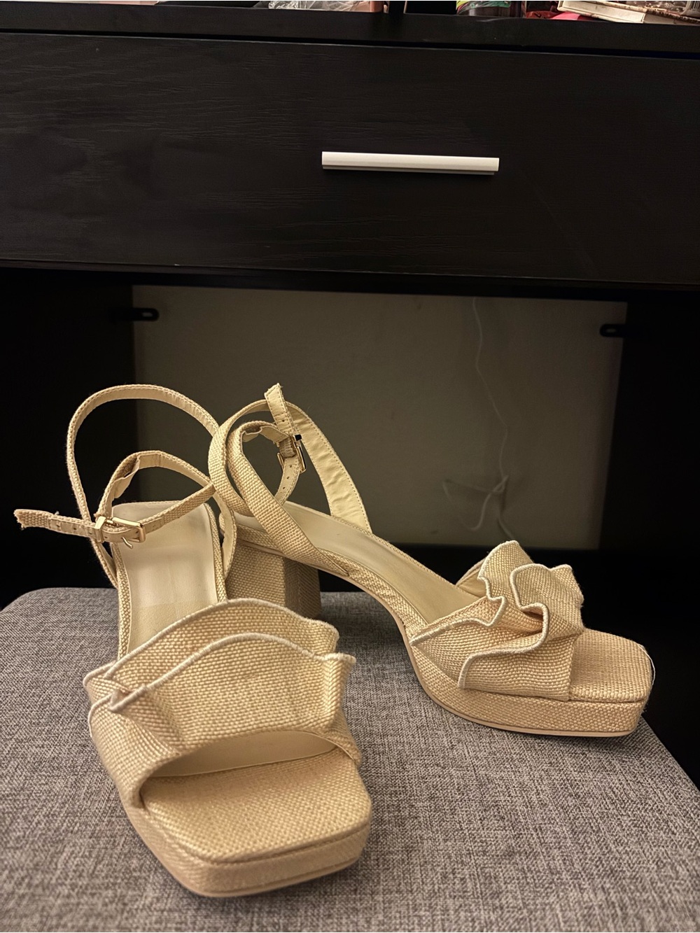 Dolce Vita Beige Ruffled Platform Sandal Heels